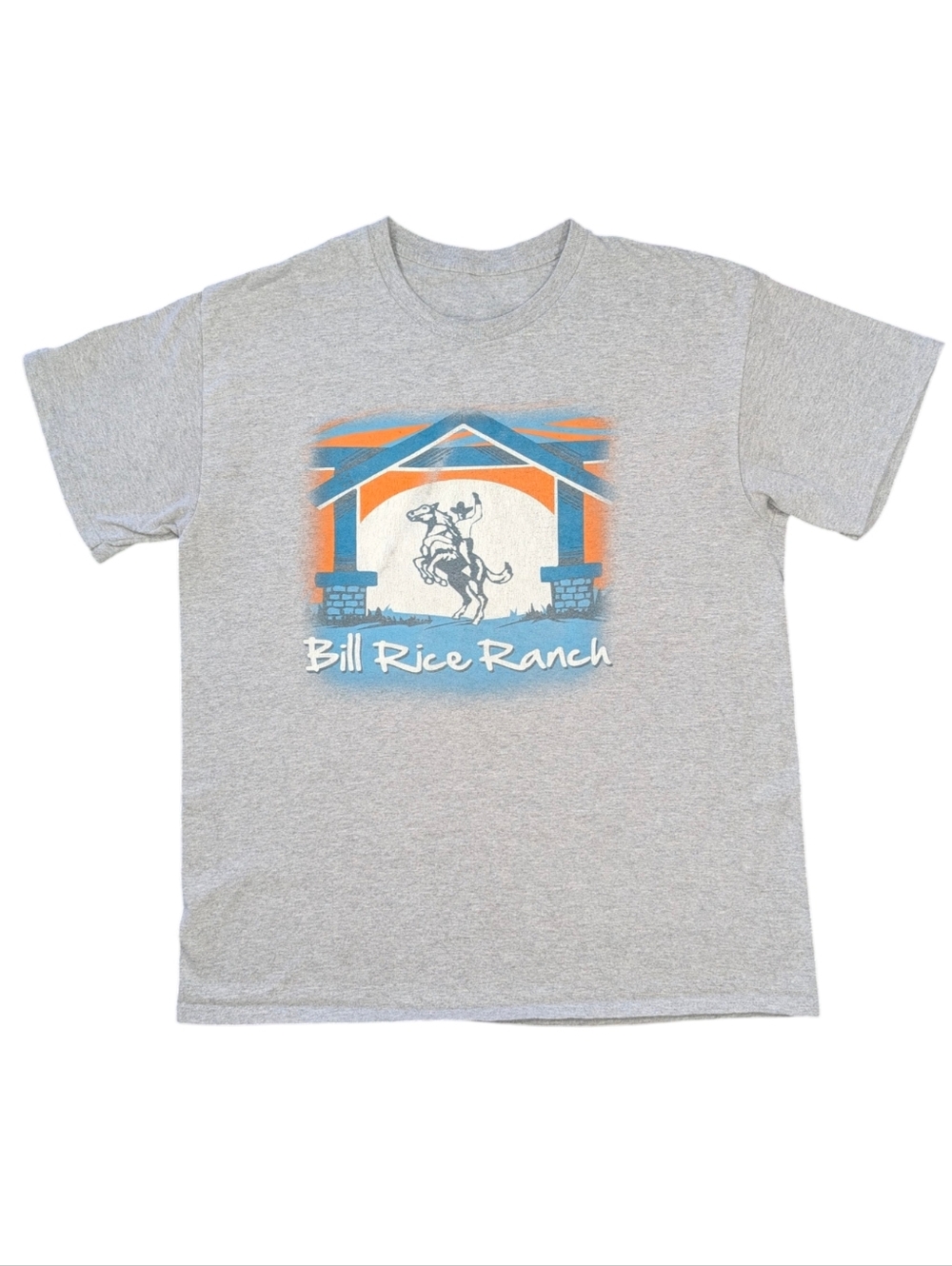 Vintage Bill Rice Ranch Cowboy On Bucking Bronco Gray Tshirt. Large.